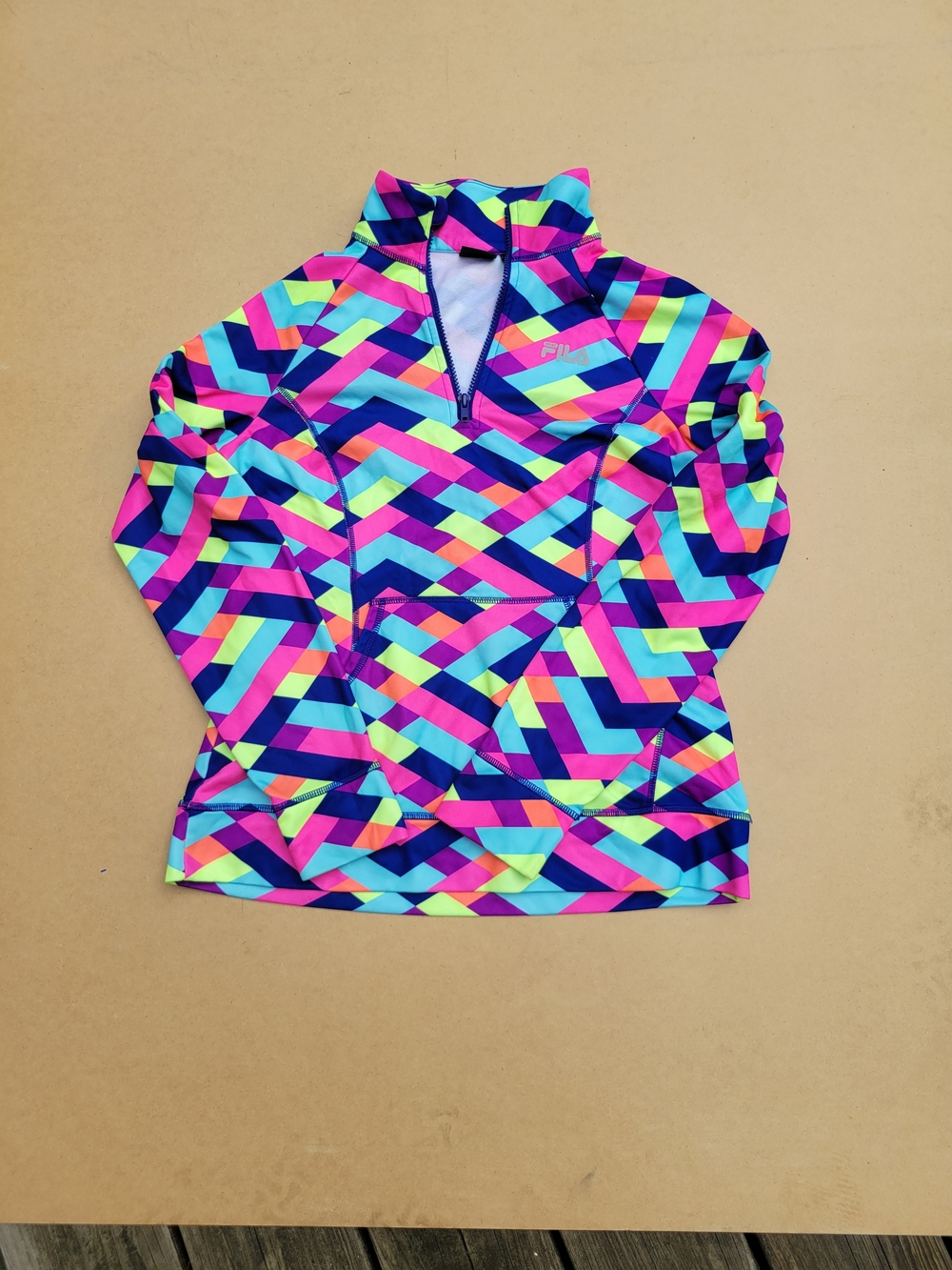 FILA Sport Women's Large Multicolor Geometric 1/4 Zip Pullover Athletic Top